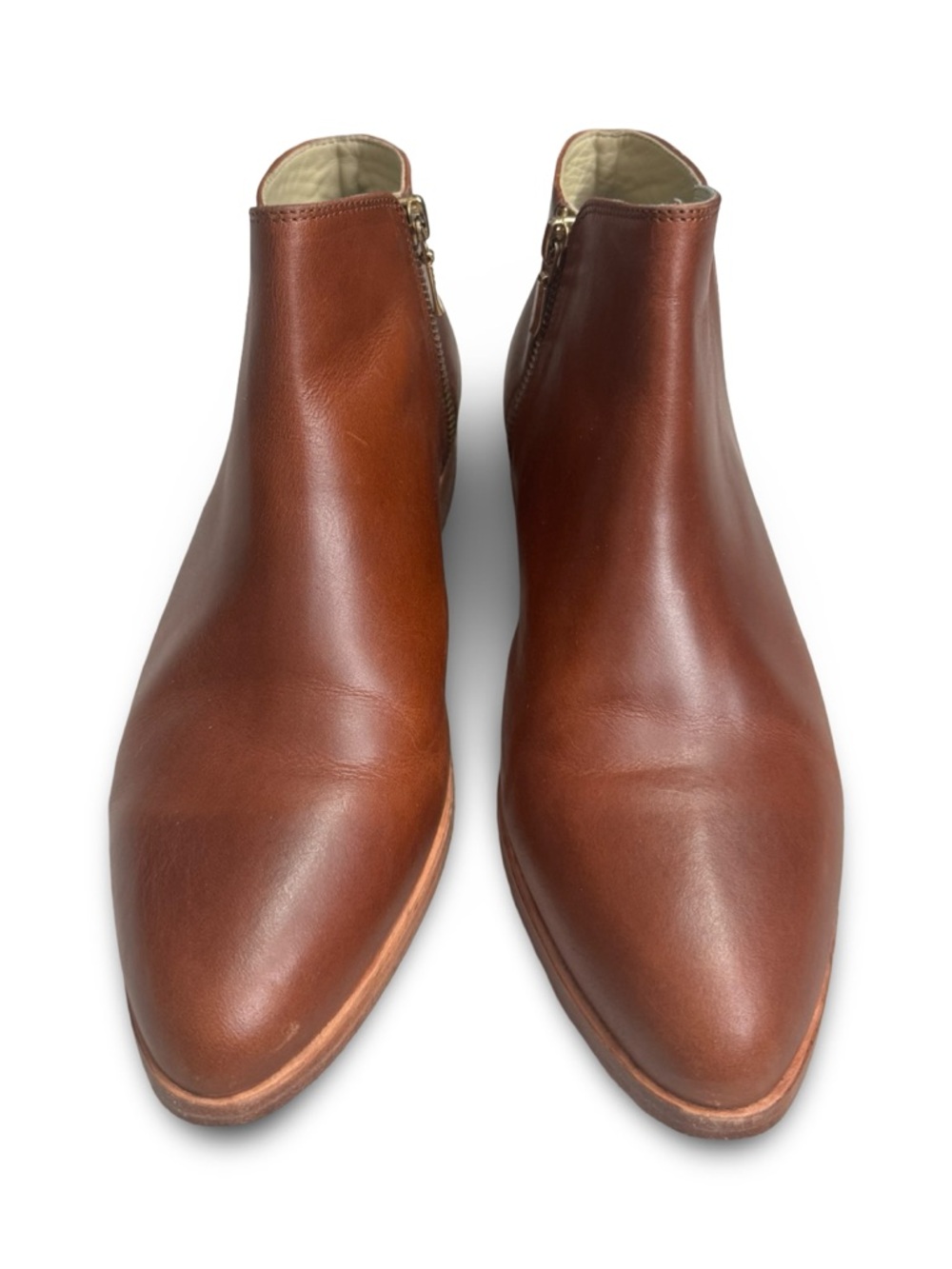 Nisolo Leather Ankle Boots Size 8.5 In Brandy Side Zip Brown Minimalist Blogger